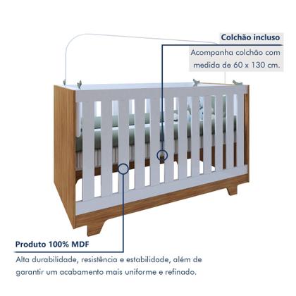 Imagem de Quarto de Bebê Guarda Roupa 3 Portas e Berço Mini Cama 100% MDF com Colchão Nina