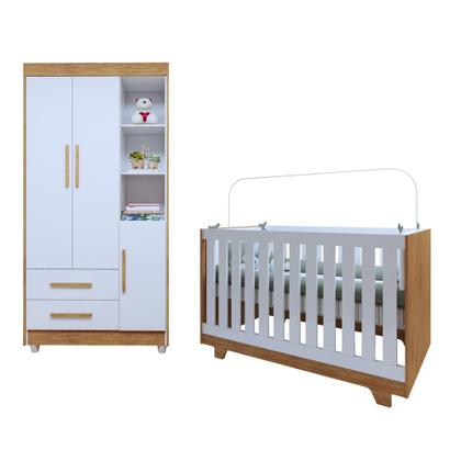 Imagem de Quarto de Bebê Guarda Roupa 3 Portas e Berço Mini Cama 100% MDF Nina