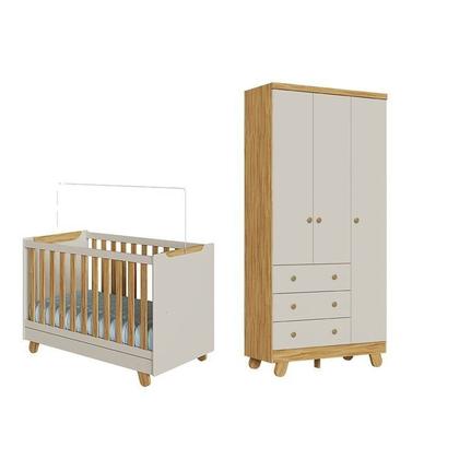 Imagem de Quarto de Bebê Guarda Roupa 3 Portas e Berço Minicama 4 em 1 Levy 100% MDF Espresso Móveis