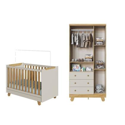 Imagem de Quarto de Bebê Guarda Roupa 3 Portas e Berço Minicama 4 em 1 Levy 100% MDF Espresso Móveis