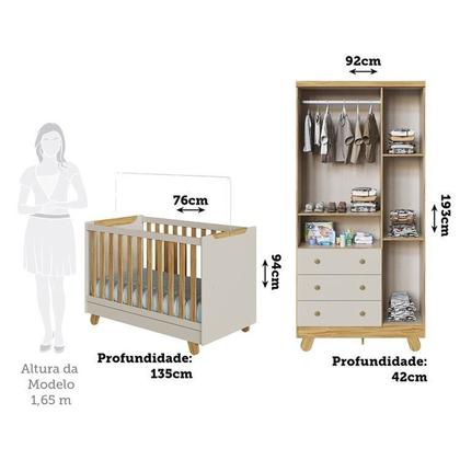 Imagem de Quarto de Bebê Guarda Roupa 3 Portas e Berço Minicama 4 em 1 Levy 100% MDF Espresso Móveis