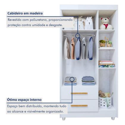Imagem de Quarto de Bebê Guarda Roupa 3 Portas e Cômoda 100% MDF Nina
