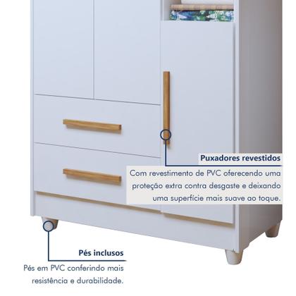 Imagem de Quarto de Bebê Guarda Roupa 3 Portas e Cômoda 100% MDF Nina
