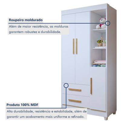 Imagem de Quarto de Bebê Guarda Roupa 3 Portas e Cômoda 100% MDF Nina