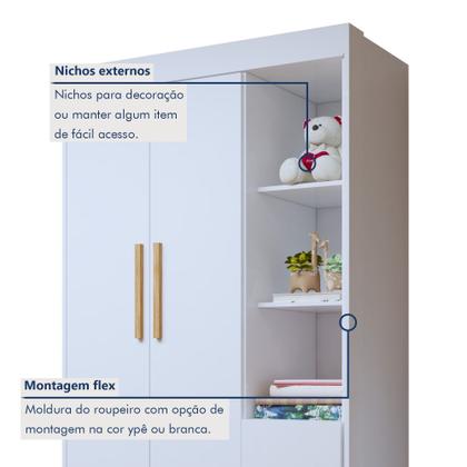 Imagem de Quarto de Bebê Guarda Roupa 3 Portas e Cômoda 100% MDF Nina