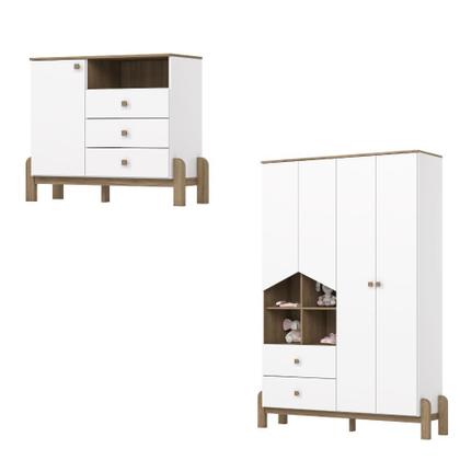 Imagem de Quarto de Bebê Guarda Roupa 4 Portas e Cômoda Ternura Henn