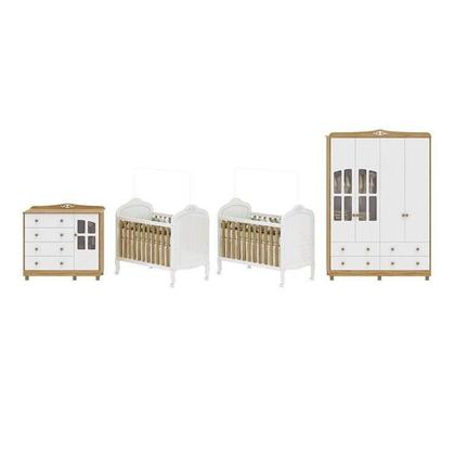 Imagem de Quarto de Bebê Guarda-roupa Cômoda Janelado 2 Berços Maya Clássico 100% Mdf Espresso Móveis Branco Brilho/Amêndoa/Branco