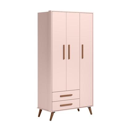 Imagem de Quarto de Bebê Guarda Roupa e Berço Mini Cama com Colchão Cama Q Encanto Retrô Rosa - QMOVI