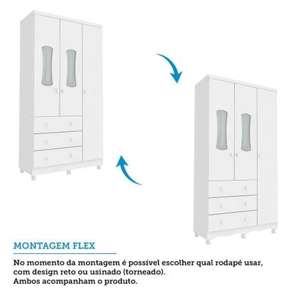 Imagem de Quarto de Bebê Guarda Roupas 3 Portas com Janelas e Berço Mini Cama 100% Mdf Aurora Espresso Móveis Branco Brilho