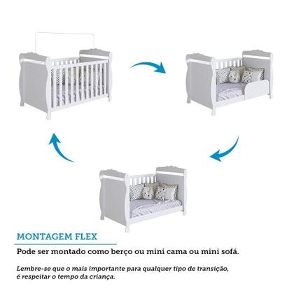 Imagem de Quarto de Bebê Guarda Roupas 3 Portas com Janelas e Berço Mini Cama 100% Mdf Aurora Espresso Móveis Branco Brilho