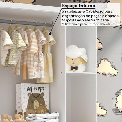 Imagem de Quarto de Bebê Guarda Roupas 3 Portas com Janelas e Berço Mini Cama 100% Mdf Aurora Espresso Móveis Branco Brilho