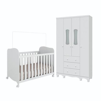 Imagem de Quarto de Bebê Guarda Roupas 4 Portas 3 Gavetas e Berço Espresso Móveis Branco