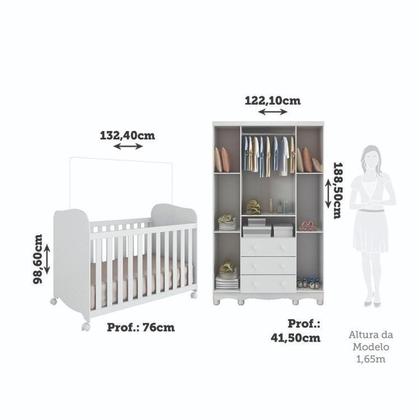 Imagem de Quarto de Bebê Guarda Roupas 4 Portas 3 Gavetas e Berço Espresso Móveis Branco