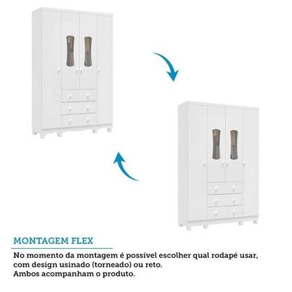 Imagem de Quarto de Bebê Guarda Roupas 4 Portas 3 Gavetas e Berço Espresso Móveis Branco