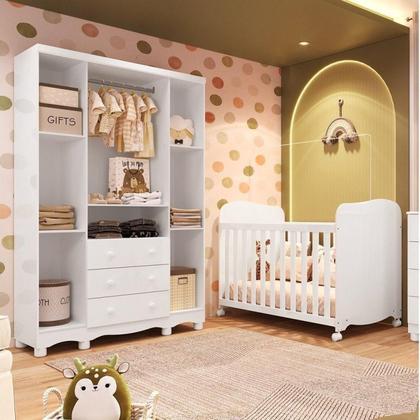 Imagem de Quarto de Bebê Guarda Roupas 4 Portas 3 Gavetas e Berço Espresso Móveis Branco