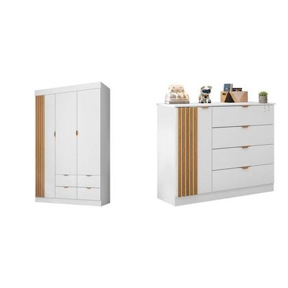 Imagem de Quarto de Bebê Infantil Completo 01 Guarda-roupa 3 Portas 4 Gavetas com 01 Cômoda 100% Mdf Ayla