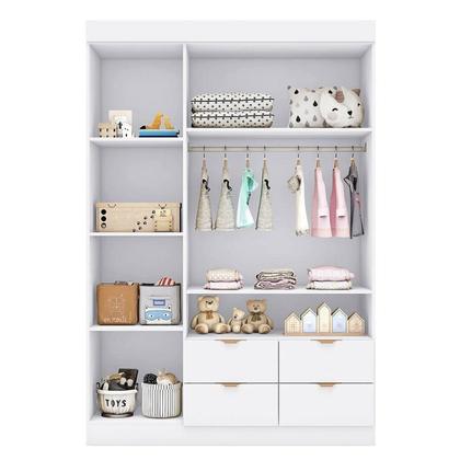 Imagem de Quarto de Bebê Infantil Completo 01 Guarda-roupa 3 Portas 4 Gavetas com 01 Cômoda 100% Mdf Ayla