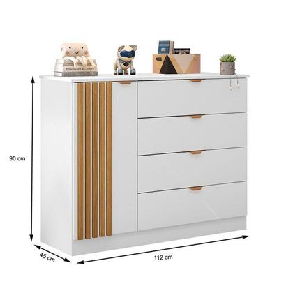 Imagem de Quarto de Bebê Infantil Completo 01 Guarda-roupa 3 Portas 4 Gavetas com 01 Cômoda 100% Mdf Ayla