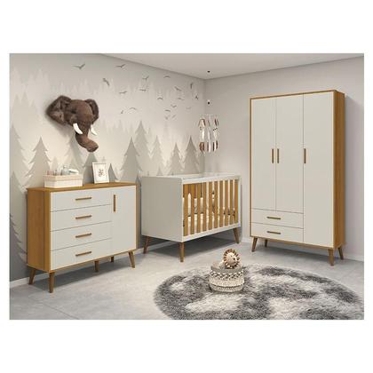 Imagem de Quarto de Bebê Isis 3 Portas Areia Acetinado Savana com Colchão Ortobom - Reller
