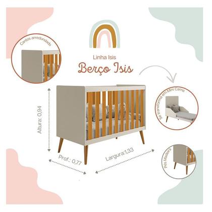 Imagem de Quarto de Bebê Isis 3 Portas Areia Acetinado Savana com Colchão Ortobom - Reller
