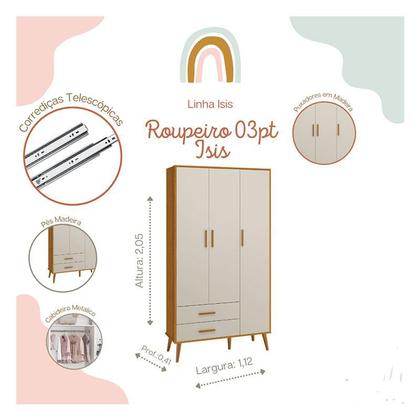 Imagem de Quarto de Bebê Isis 3 Portas Areia Acetinado Savana - Reller