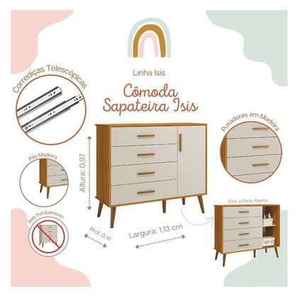 Imagem de Quarto de Bebê Isis 3 Portas Areia Acetinado Savana - Reller