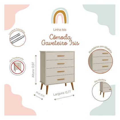 Imagem de Quarto de Bebê Isis 3 Portas com Gaveteiro Areia Acetinado - Reller