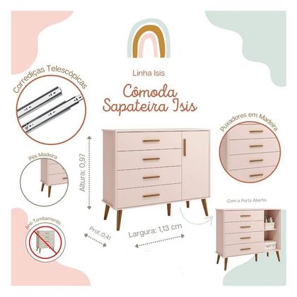 Imagem de Quarto de Bebê Isis 3 Portas Rosa Acetinado - Reller