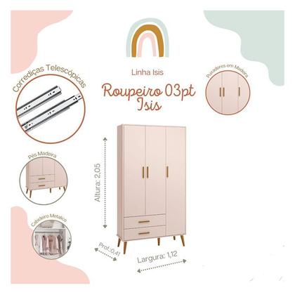 Imagem de Quarto de Bebê Isis 3 Portas Rosa Acetinado - Reller
