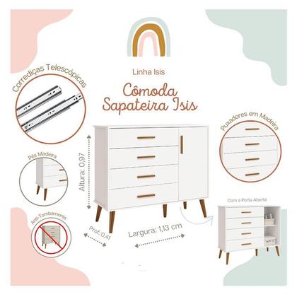Imagem de Quarto de Bebê Isis 4 Portas Branco Acetinado - Reller
