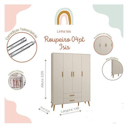 Imagem de Quarto de Bebê Isis 4 Portas com Gaveteiro Areia Acetinado - Reller