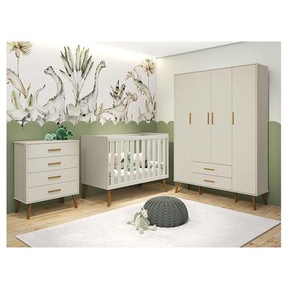 Imagem de Quarto de Bebê Isis 4 Portas com Gaveteiro Areia Acetinado - Reller