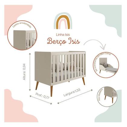 Imagem de Quarto de Bebê Isis 4 Portas com Gaveteiro Areia Acetinado - Reller