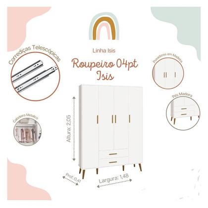 Imagem de Quarto de Bebê Isis 4 Portas com Gaveteiro Branco Acetinado - Reller