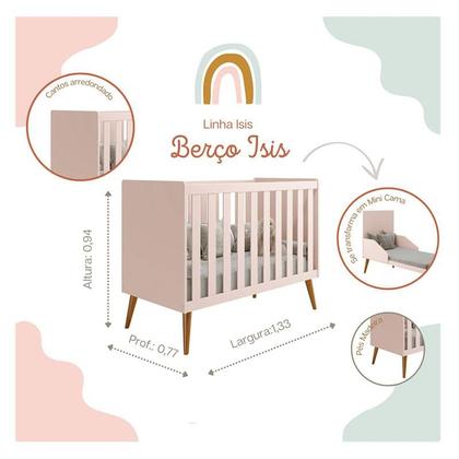 Imagem de Quarto de Bebê Isis 4 Portas com Gaveteiro Rosa Acetinado - Reller