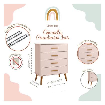 Imagem de Quarto de Bebê Isis 4 Portas com Gaveteiro Rosa Acetinado - Reller