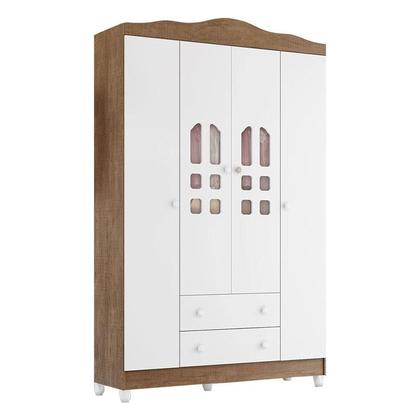 Imagem de Quarto de Bebê New Selena 4 Portas com Berço Lila e Cômoda Gran Selena Branco Acetinado Amadeirado  Carolina Móveis