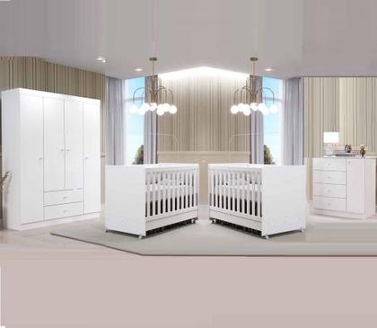 Imagem de Quarto de bebe Para Gemeos com guarda roupa, comoda e 2 berços padrão americano