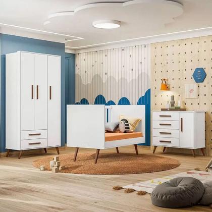 Imagem de Quarto De Bebê Q Encanto Retrô Branco Brilho Com Colchão - Qmovi