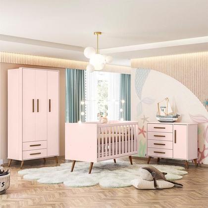 Imagem de Quarto de Bebê Q Encanto Retrô Rosa com Colchão Tend Tudo - Qmovi