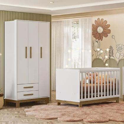 Imagem de Quarto de Bebê Qencanto Slim com Roupeiro 4340 e Berço Mini Cama 4315 Qmovi Branco Acetinado