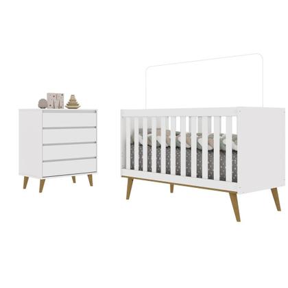 Imagem de Quarto de Bebê Retrô Lorena Berço 3 em 1 Ludmila Cômoda Infantil Branco Carolina Baby