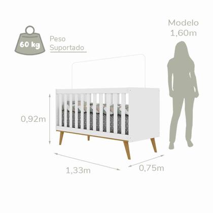 Imagem de Quarto de Bebê Retrô Lorena Berço 3 em 1 Ludmila Cômoda Infantil Branco Carolina Baby