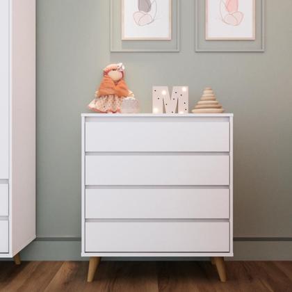 Imagem de Quarto de Bebê Retrô Lorena Berço 3 em 1 Ludmila Cômoda Infantil Branco Carolina Baby