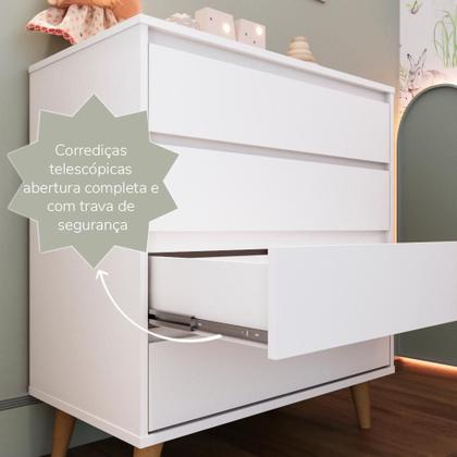Imagem de Quarto de Bebê Retrô Lorena Berço 3 em 1 Ludmila Cômoda Infantil Branco Carolina Baby