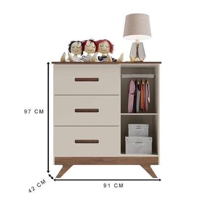 Imagem de Quarto de Bebê Retrô Maya com Berço Americano Vitória Off White Carvalho  Carolina