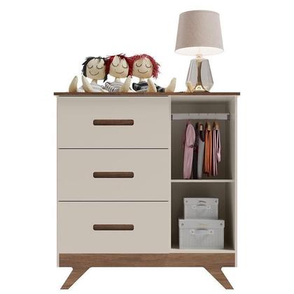 Imagem de Quarto de Bebê Retrô Maya com Berço Americano Vitória Off White Carvalho com Colchão Gazin  Carolina