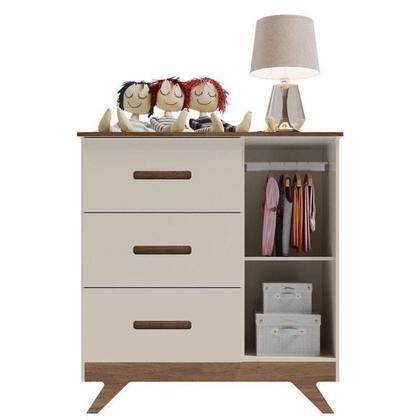 Imagem de Quarto De Bebê Retrô Maya Com Berço Americano Vitória Off White Carvalho Com Colchão Gazin  Carolina