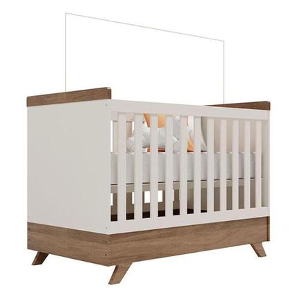 Imagem de Quarto De Bebê Retrô Maya Com Berço Americano Vitória Off White Carvalho Com Colchão Gazin  Carolina