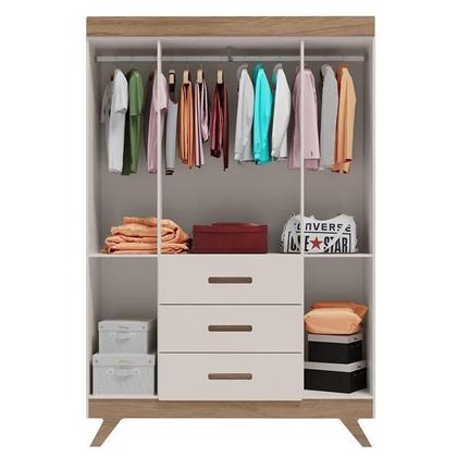 Imagem de Quarto de Bebê Retrô Maya com Berço Americano Vitória Off White Carvalho com Colchão Ortobom  Carolina